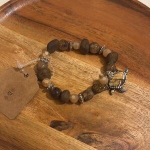 Brown and Silver Bohemian Beaded Bracelet